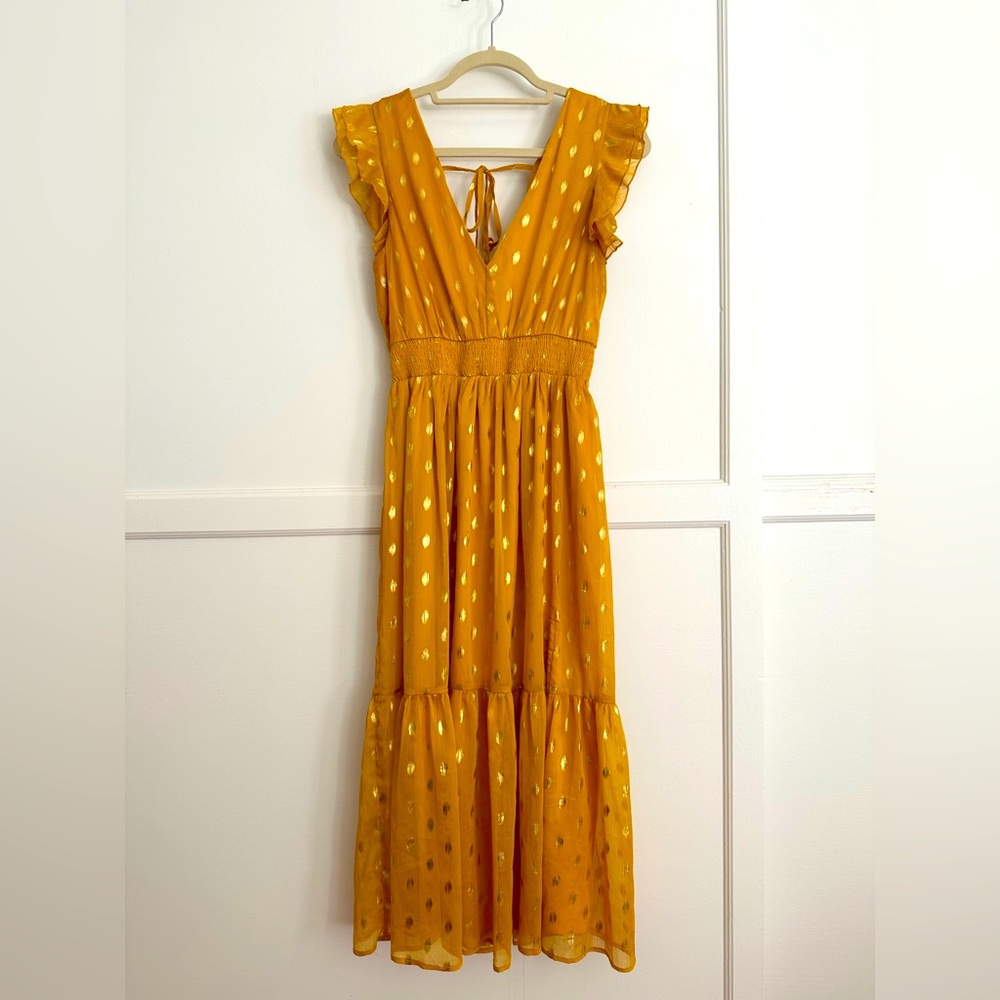 Lulus Small Yellow and Gold midi dress